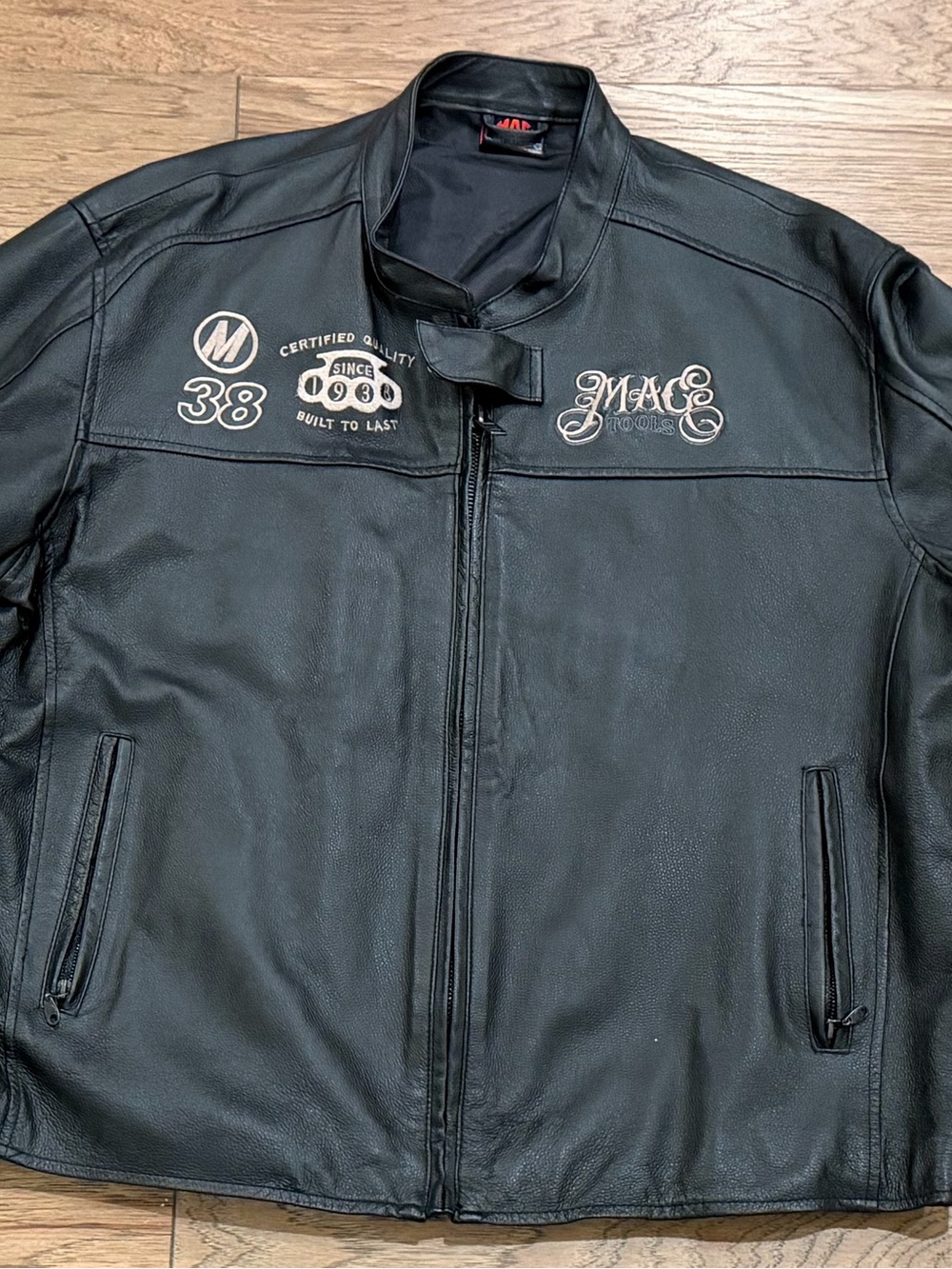 Mac Tools Men’s Faux Leather Full Zip Riding Jacket Size 2XL Black Bomber Jacket